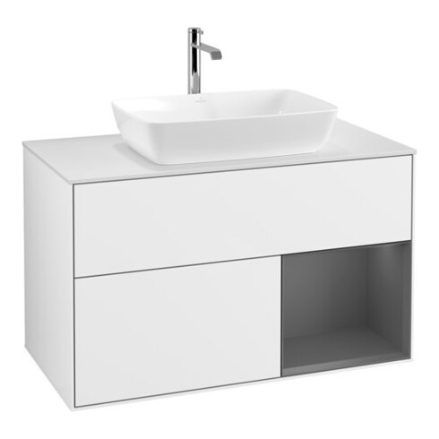 V&B Meuble sous lavabo Éclairage mural Finion 100, Pl w m, Rg A m Lac, blanc brillant Lac