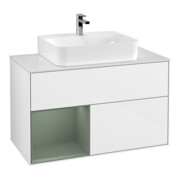 V&B Meuble sous-lavabo Éclairage mural Finion 100, Pl w m, Rg l Ol m Lac, blanc brillant Lac
