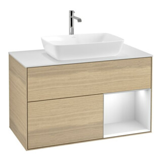 V&B Meuble sous-lavabo Éclairage mural Finion 100, placage blanc mat, tiroir blanc mat Lac, Oa ven