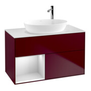 V&B Meuble sous lavabo Éclairage mural Finion 100, placage blanc mat, tiroir blanc mat Lac, poignée m