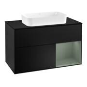 V&B Meuble sous lavabo Éclairage mural Finion 100, placage bois, laqué olive, laqué bleu