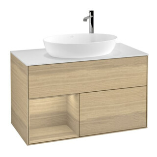 V&B Meuble sous lavabo Éclairage mural Finion 100, plan de découpe blanc, régulateur Oa ven, Oa ven