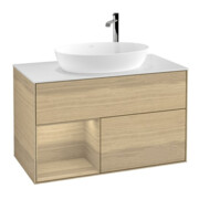 V&B Meuble sous lavabo Éclairage mural Finion 100, plan de découpe blanc, régulateur Oa ven, Oa ven