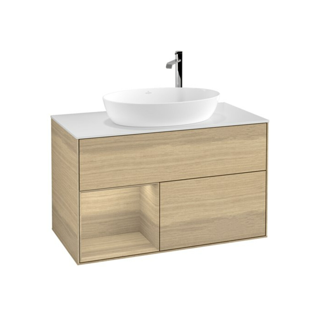 V&B Meuble sous lavabo Éclairage mural Finion 100, plan de découpe blanc, régulateur Oa ven, Oa ven