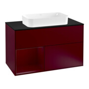 V&B Meuble sous-lavabo Éclairage mural Finion 100, plan de découpe bleu m, étagère gauche Peo, Peo m