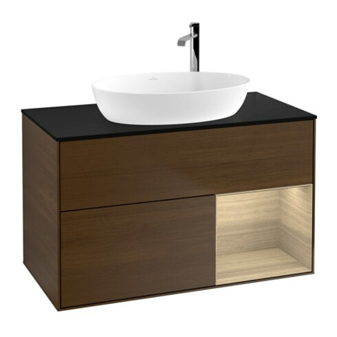 V&B Meuble sous lavabo Éclairage mural Finion 100, plaque abd. bleue, rég. Oa ven, wal ven