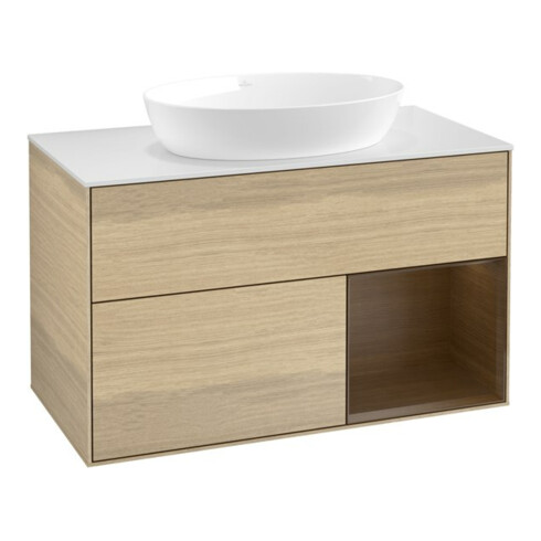 V&B Meuble sous lavabo Éclairage mural Finion 100, Plaque d’abd. blanc, Rgt wal ven, Oa ven