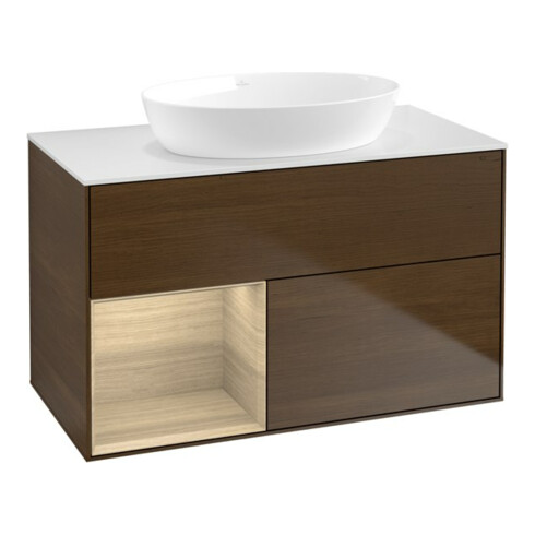 V&B Meuble sous-lavabo Éclairage mural Finion 100, plaque de fixation blanche, réglette Oa ven, wal ven