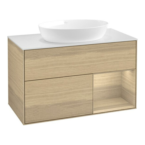 V&B Meuble sous lavabo Éclairage mural Finion 100, plaque de recouvrement blanche, régulateur Oa ven, Oa ven