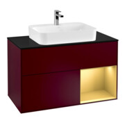 V&B Meuble sous-lavabo Éclairage mural Finion 100, plaque d'habillage bleue, étagère réglable, poignée métallique