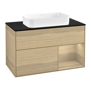 V&B Meuble sous lavabo Éclairage mural Finion 100x60,3 cm, chêne plaqué, droite