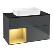 V&B Meuble sous lavabo Éclairage mural Finion 100x60,3 cm, étagère gauche, gris métallique avec laque