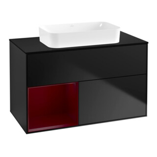 V&B Meuble sous-lavabo Éclairage mural Finion 100x60,3 cm, étagère gauche Peo, bleu mat laqué