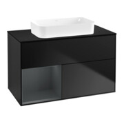 V&B Meuble sous-lavabo Éclairage mural Finion 100x60,3 cm, laqué gris clair, laqué bleu
