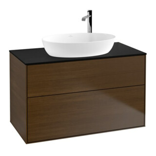 V&B Meuble sous-lavabo Éclairage mural Finion 100x60,3 cm, placage noyer, bleu m