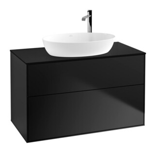 V&B Meuble sous lavabo Éclairage mural Finion 100x60,3 cm, plaque de fermeture bleue mate, bleu mat Lac
