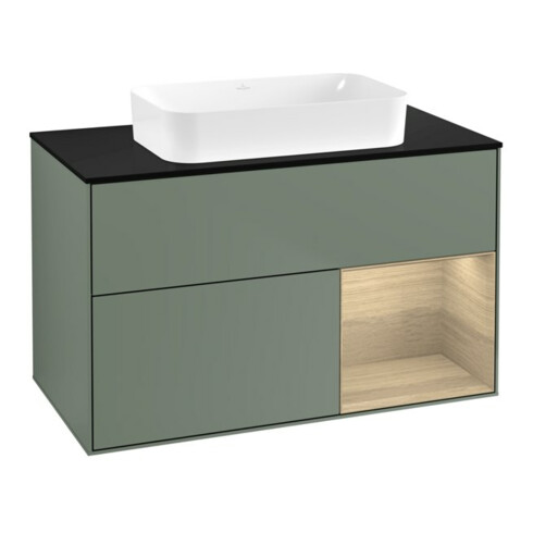 V&B Meuble sous lavabo Éclairage mural Finion 100x60,3 cm, rég droite Oa ven, oli. m lac