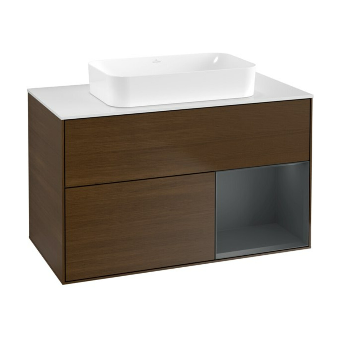 V&B Meuble sous lavabo Éclairage mural Finion 100x60,3 cm, Rg dr md bl. m Lac, noyer ven