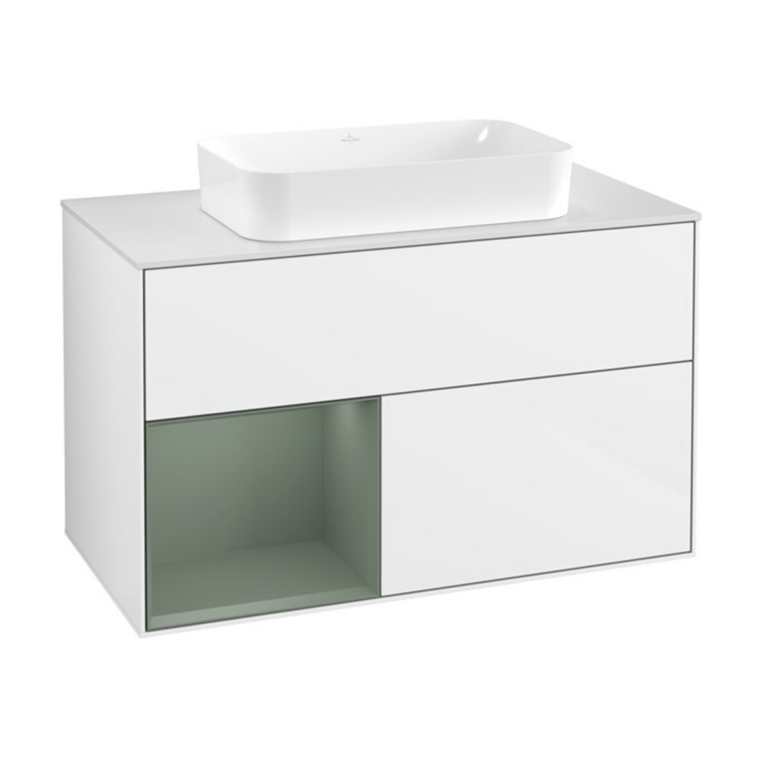V&B Meuble sous-lavabo Éclairage mural Finion 100x60,3 cm, Rg l Ol m Lac, blanc brillant Lac