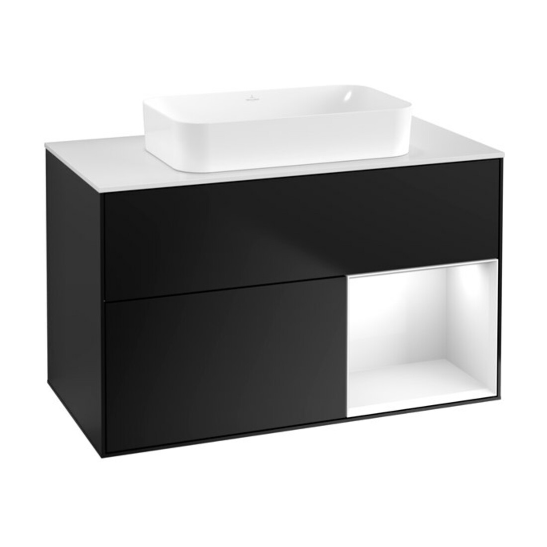 V&B Meuble sous lavabo Éclairage mural Finion 100x60,3 cm, Rg r glo wh. Lac, bla m Lac