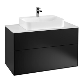 V&B Meuble sous lavabo Éclairage mural Finion 100x60,3cm, Plaque abd. blanc, bleu m Lac