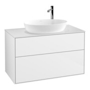 V&B Meuble sous lavabo Éclairage mural Finion 100x60,3cm, Plaque de fermeture blanc, laqué blanc brillant-1