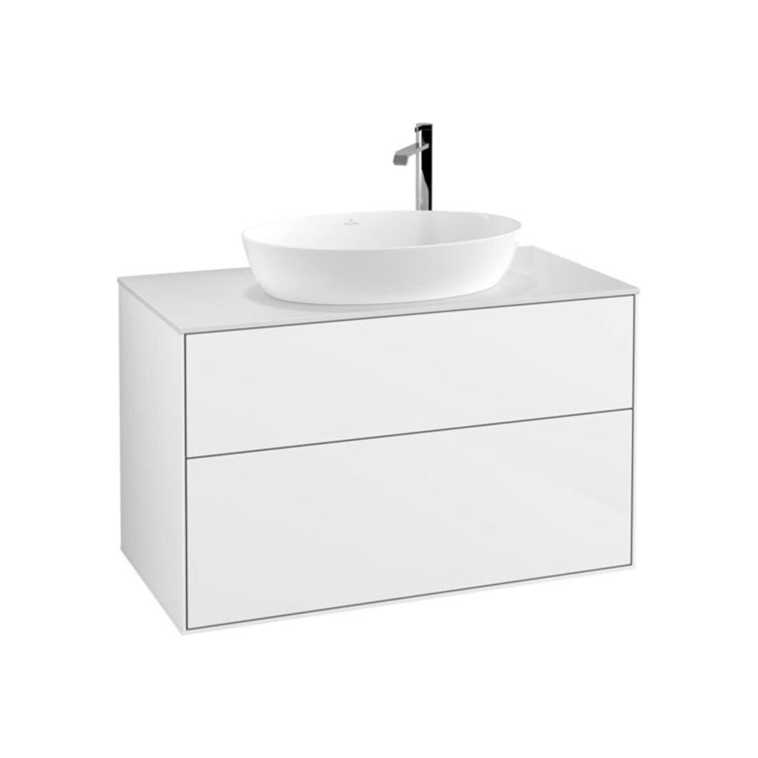 V&B Meuble sous lavabo Éclairage mural Finion 100x60,3cm, Plaque de fermeture blanc, laqué blanc brillant