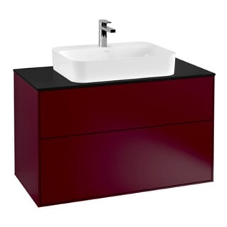 V&B Meuble sous-lavabo Éclairage mural Finion 100x60,3cm, Plaque d'habillage bleue, Peony Mat