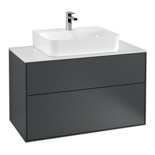 V&B Meuble sous-lavabo Éclairage mural Finion 100x60,3x50,1cm, Pl blanc mat, bleu moyen mat Lac