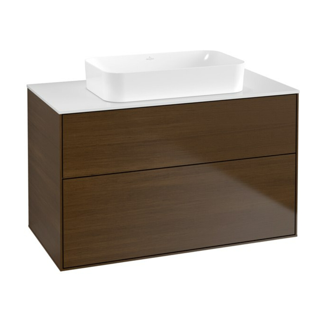 V&B Meuble sous lavabo Éclairage mural Finion 100x60,3x50,1mm, blanc brillant, placage noyer