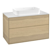 V&B Meuble sous lavabo Éclairage mural Finion 100x60,3x50,1mm, Verre blanc, Placage chêne