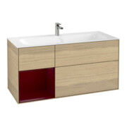 V&B Meuble sous lavabo Éclairage mural Finion 119,6x59,1 cm, Étagère G, Peony, Placage chêne