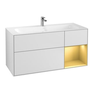 V&B Meuble sous lavabo Éclairage mural Finion 119,6x59,1 cm, rég. droite, blanc, avec Lac
