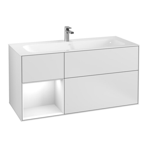 V&B Meuble sous lavabo Éclairage mural Finion 119,6x59,1 cm, Rg l g blc. Lac, blc m Lac