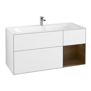 V&B Meuble sous lavabo Éclairage mural Finion 119,6x59,1 cm, Rg re wal ven, blanc brillant Lac