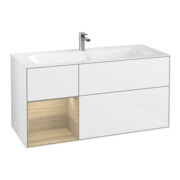 V&B Meuble sous lavabo Éclairage mural Finion 119,6x59,1cm, étagère gauche Oa ven, blanc brillant Lac