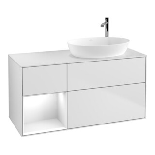 V&B Meuble sous lavabo Éclairage mural Finion 120 cm, blanc brillant, laqué