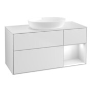 V&B Meuble sous lavabo Éclairage mural Finion 120 cm, blanc brillant, laqué blanc