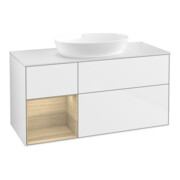 V&B Meuble sous lavabo Éclairage mural Finion 120 cm, blanc brillant, réglette Oa ven, laqué blanc brillant