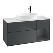 V&B Meuble sous lavabo Éclairage mural Finion 120 cm, blanc mat, chêne clair mat, bleu mat-1