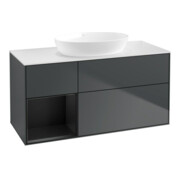 V&B Meuble sous lavabo Éclairage mural Finion 120 cm, blanc mat, gris brillant, mat bleu brillant