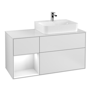 V&B Meuble sous lavabo Éclairage mural Finion 120 cm, blanc mat, laqué blanc