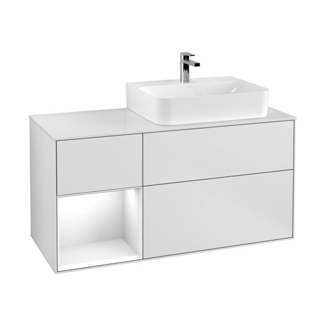 V&B Meuble sous lavabo Éclairage mural Finion 120 cm, blanc mat, laqué blanc