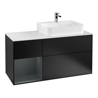V&B Meuble sous lavabo Éclairage mural Finion 120 cm, blanc mat, laqué bleu mat
