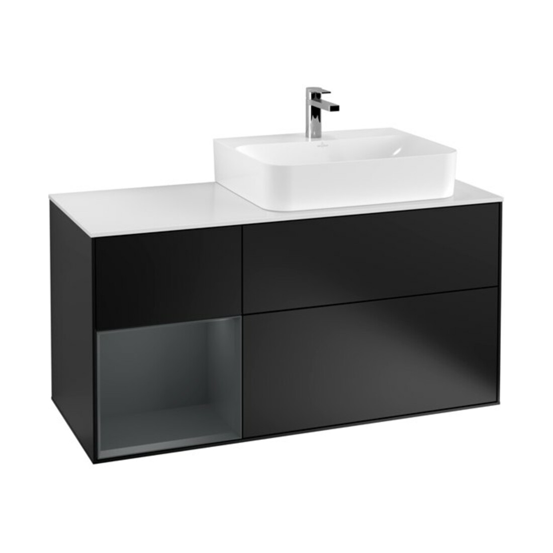 V&B Meuble sous lavabo Éclairage mural Finion 120 cm, blanc mat, laqué bleu mat