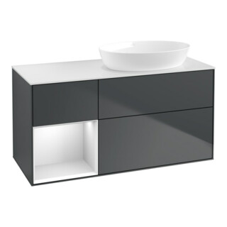 V&B Meuble sous lavabo Éclairage mural Finion 120 cm, blanc mat, laqué brillant, bleu mat