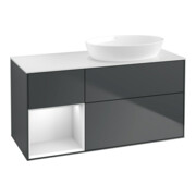 V&B Meuble sous lavabo Éclairage mural Finion 120 cm, blanc mat, laqué brillant, bleu mat