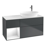 V&B Meuble sous lavabo Éclairage mural Finion 120 cm, blanc mat, laque gris clair, avec laque bleue