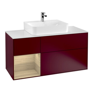 V&B Meuble sous lavabo Éclairage mural Finion 120 cm, blanc, tiroir gauche Oa ven, Peo m