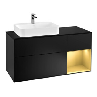 V&B Meuble sous lavabo Éclairage mural Finion 120 cm, bleu, avec étagère, laqué bleu